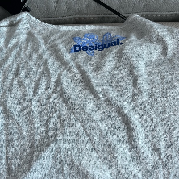 NWT - Desigual Women’s Sheer Mesh V Neck Sequin Metallic Knit Sweater - Size L - Picture 9 of 12